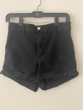 H&M Shorts Size10 Black Cuffed High Rise Cheeky Stretch Shorty Shorts Runs Small